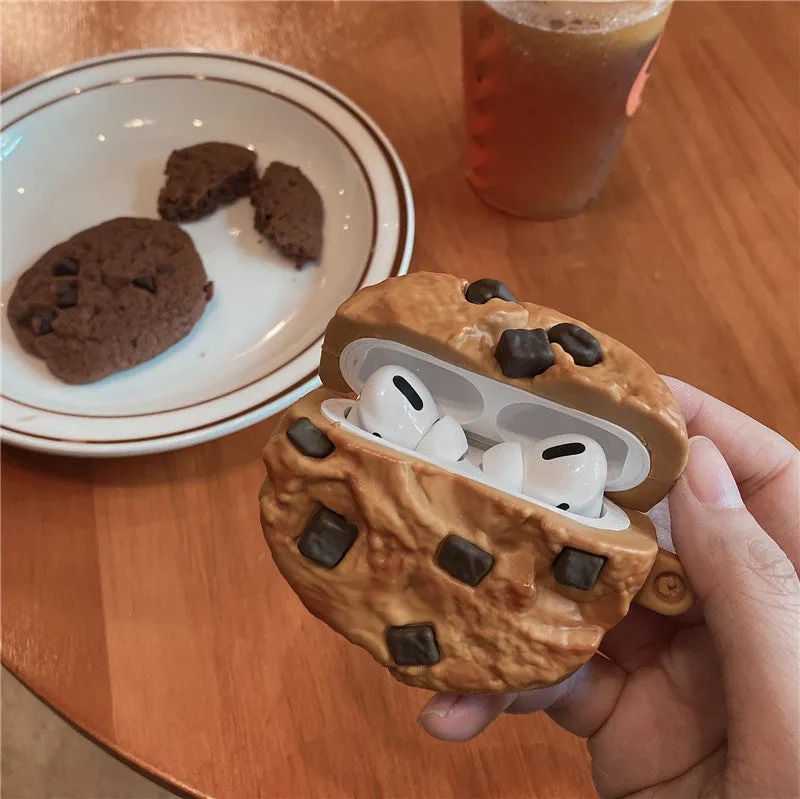 Simulation chocolate chip cookie silicone protective cover for Apple AirPods in dark brown and light brown