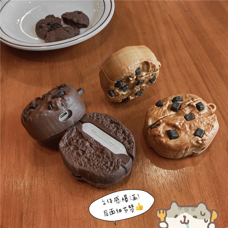 Simulation chocolate chip cookie silicone protective cover for Apple AirPods in dark brown and light brown