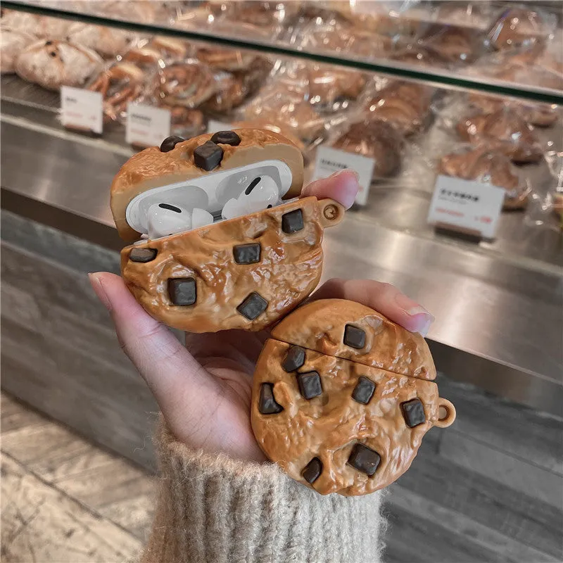 Simulation chocolate chip cookie silicone protective cover for Apple AirPods in dark brown and light brown