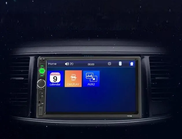 7-inch MP5 Bluetooth car monitor with HD touch screen, DVR system, and remote control in black
