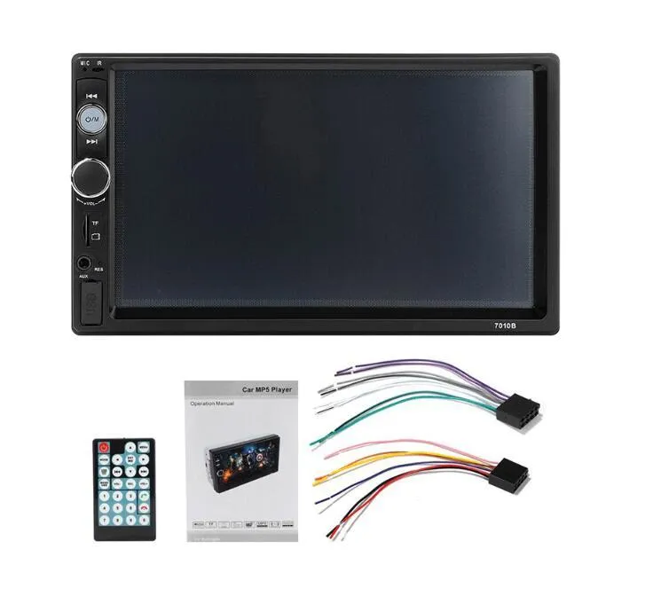 7-inch MP5 Bluetooth car monitor with HD touch screen, DVR system, and remote control in black