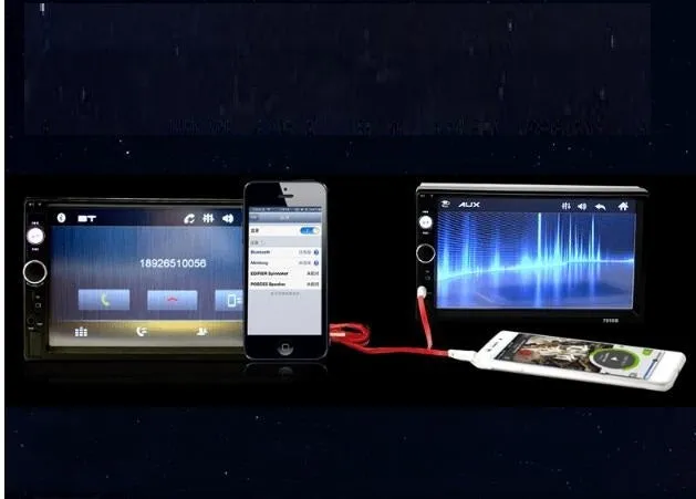 7-inch MP5 Bluetooth car monitor with HD touch screen, DVR system, and remote control in black