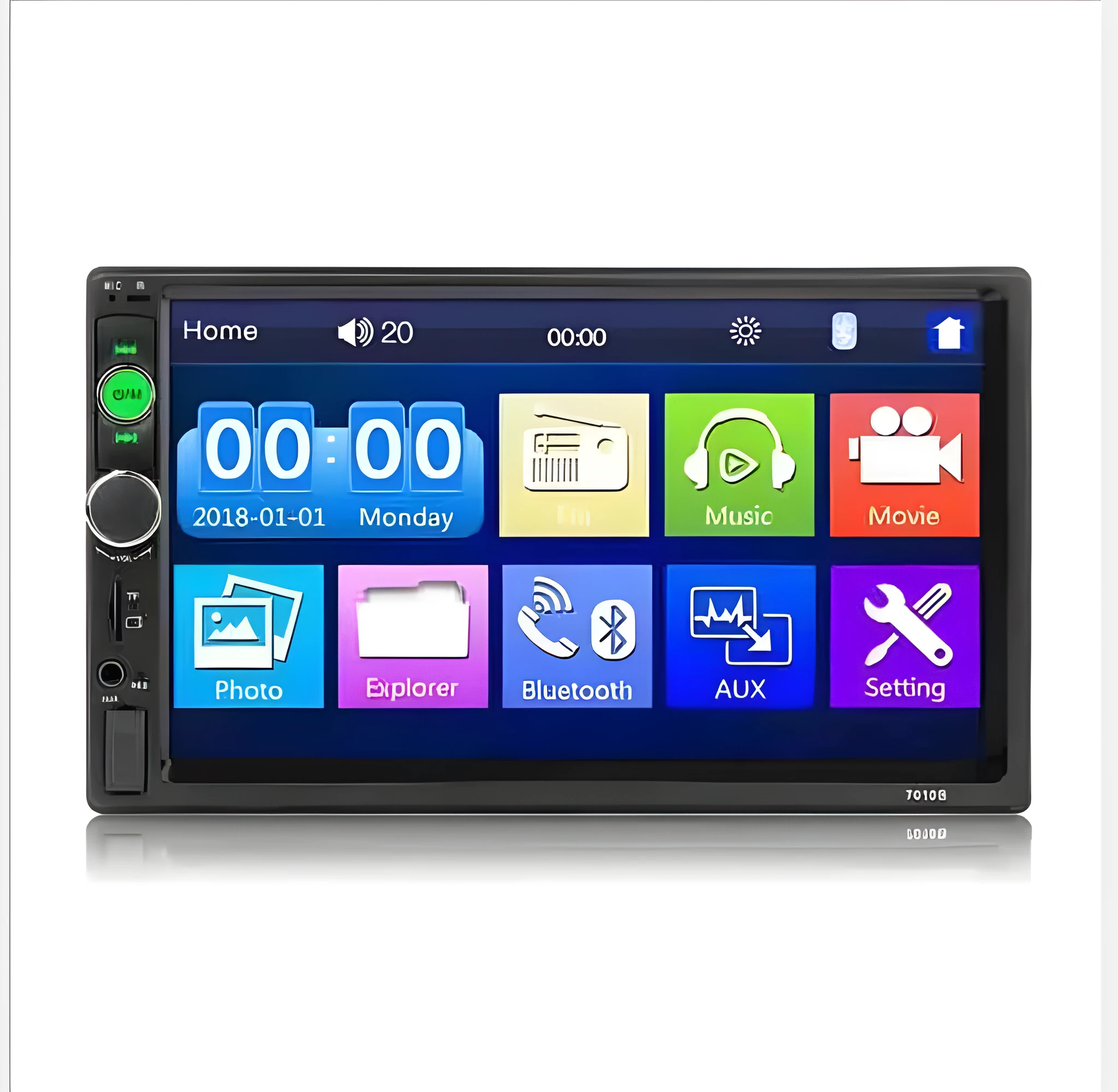 7-inch MP5 Bluetooth car monitor with HD touch screen, DVR system, and remote control in black