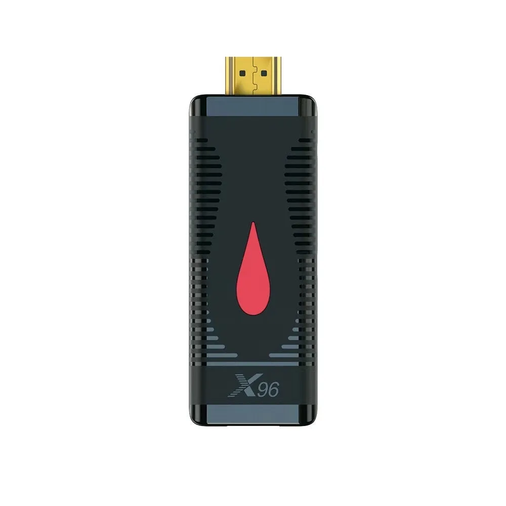 Android Smart TV Set-top Box dongle with Allwinner H313 processor and remote control.