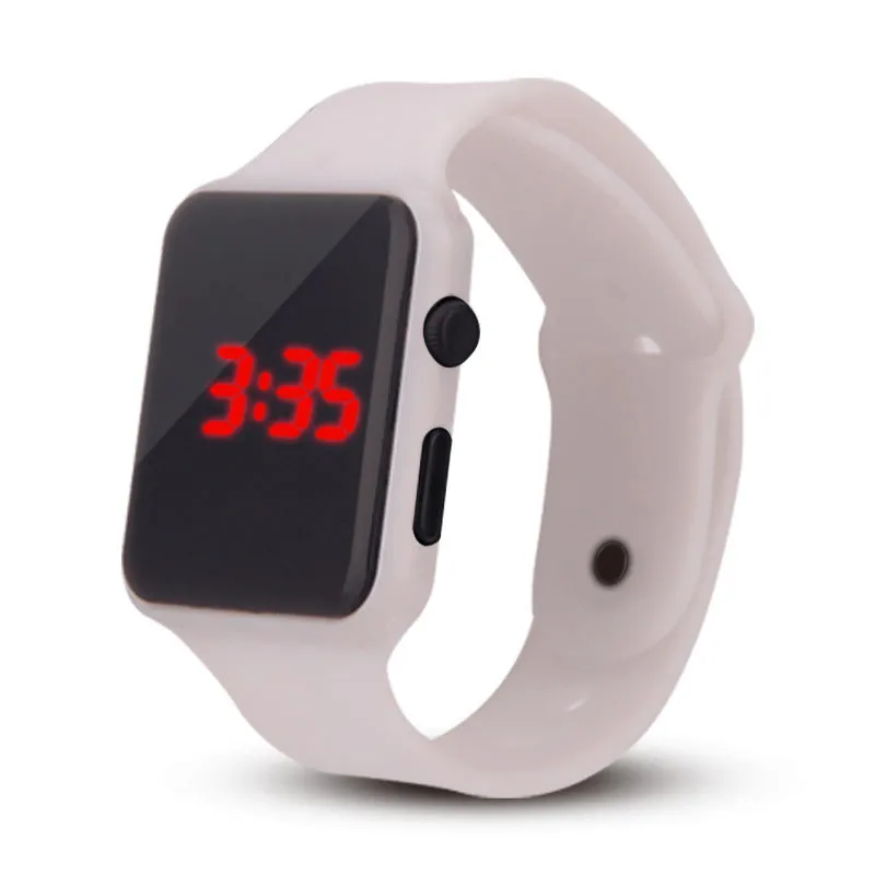 Square LED digital kids watch with luminous display in plastic case, available in multiple colours