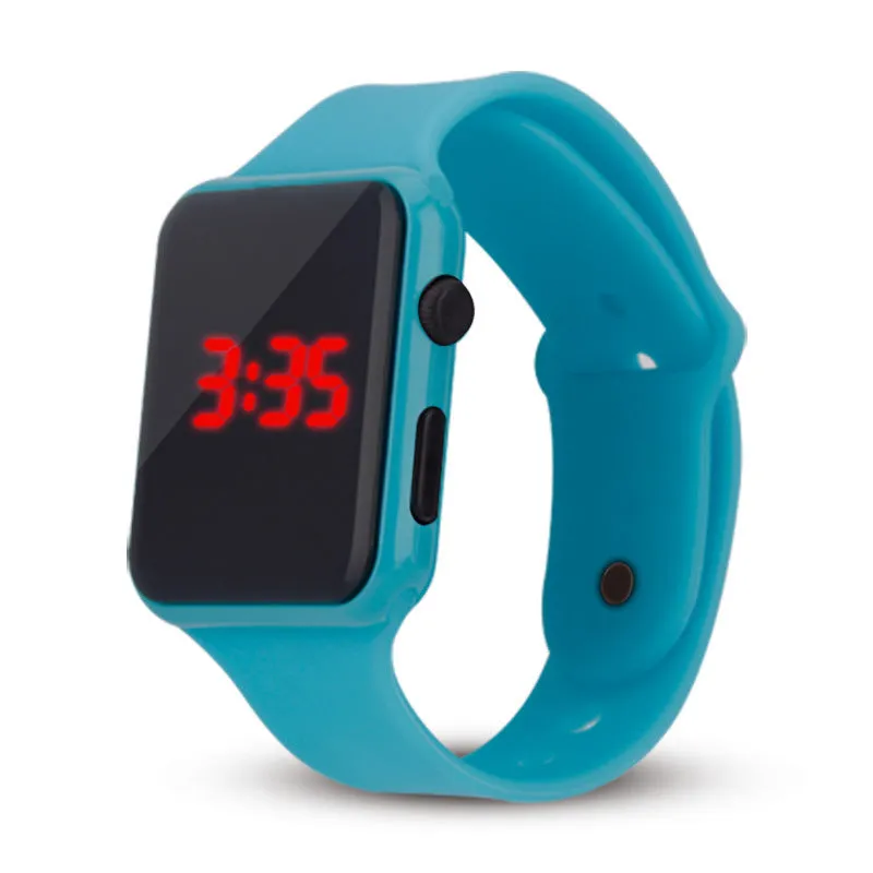 Square LED digital kids watch with luminous display in plastic case, available in multiple colours