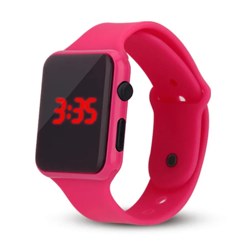 Square LED digital kids watch with luminous display in plastic case, available in multiple colours