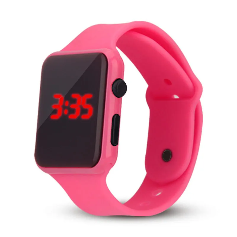 Square LED digital kids watch with luminous display in plastic case, available in multiple colours