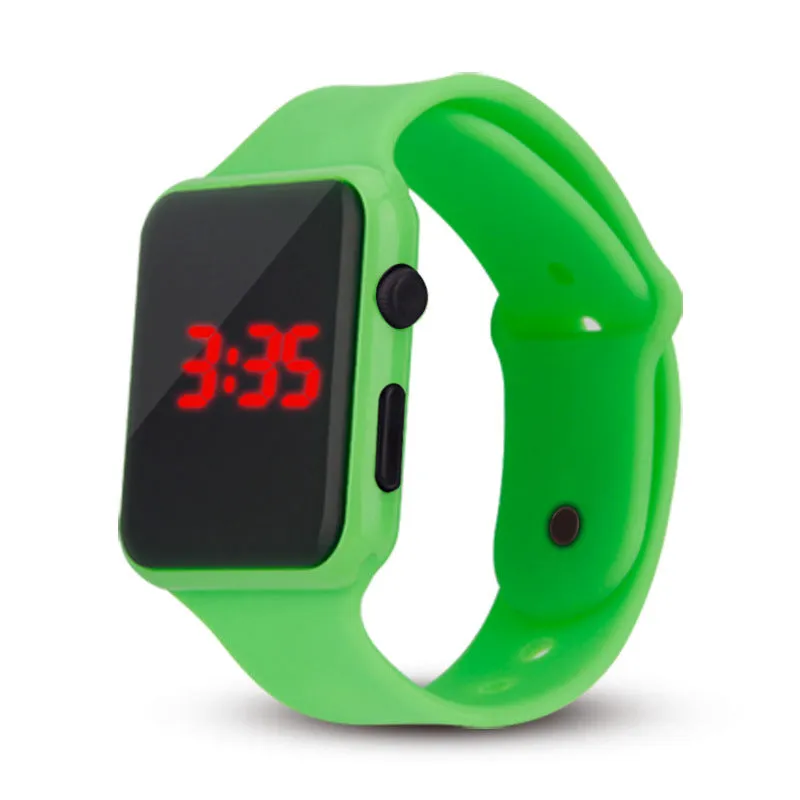 Square LED digital kids watch with luminous display in plastic case, available in multiple colours