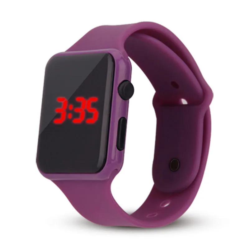Square LED digital kids watch with luminous display in plastic case, available in multiple colours