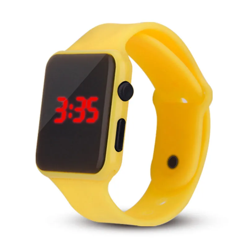 Square LED digital kids watch with luminous display in plastic case, available in multiple colours