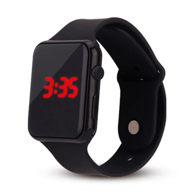 Square LED digital kids watch with luminous display in plastic case, available in multiple colours