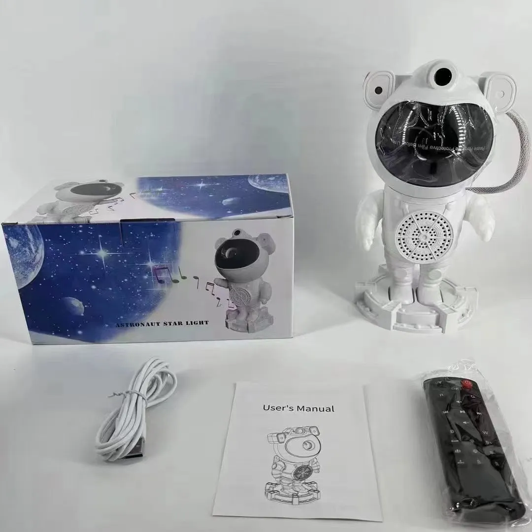 Bluetooth astronaut starry sky projection lamp in white with star projection effect