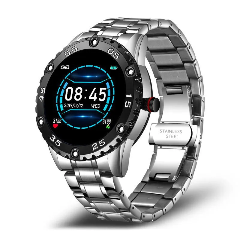 Multifunctional waterproof pedometer watch with stainless steel strap and number display in black