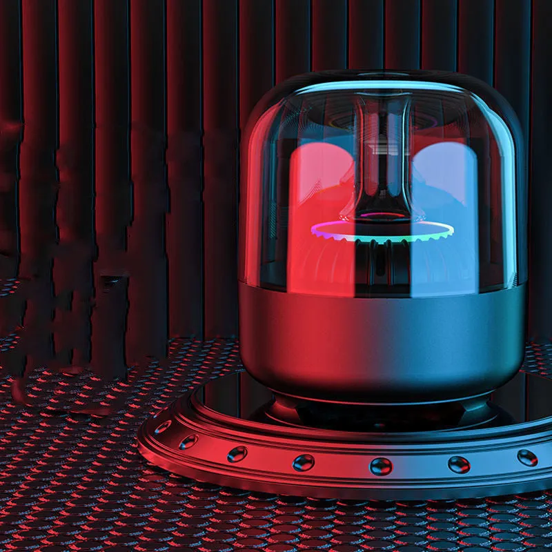 Blue Glass desktop mini Bluetooth speaker in black plastic finish with bass, USB interface, and press keys