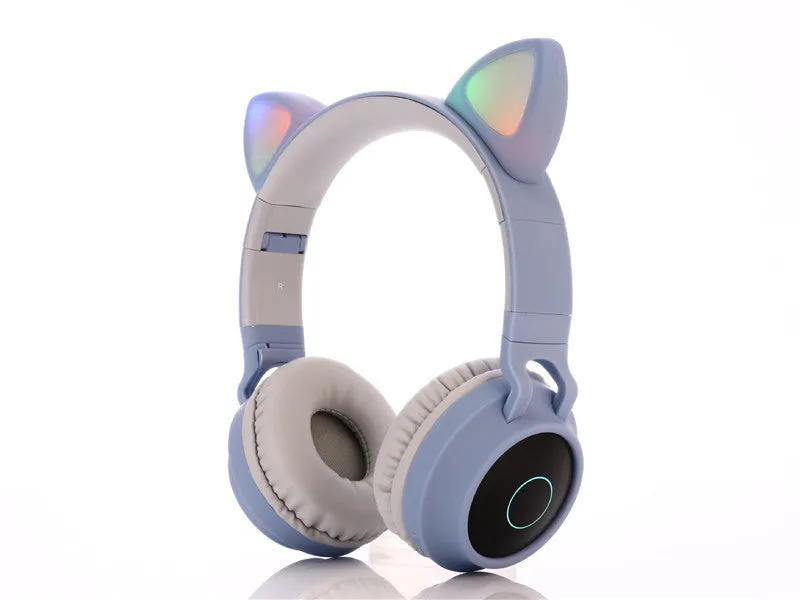 Cartoon cat ears wireless Bluetooth gaming headset in various colours with head-mounted design
