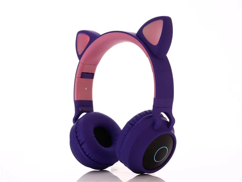 Cartoon cat ears wireless Bluetooth gaming headset in various colours with head-mounted design
