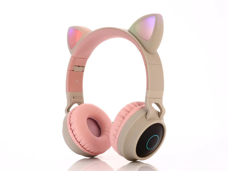 Cartoon cat ears wireless Bluetooth gaming headset in various colours with head-mounted design
