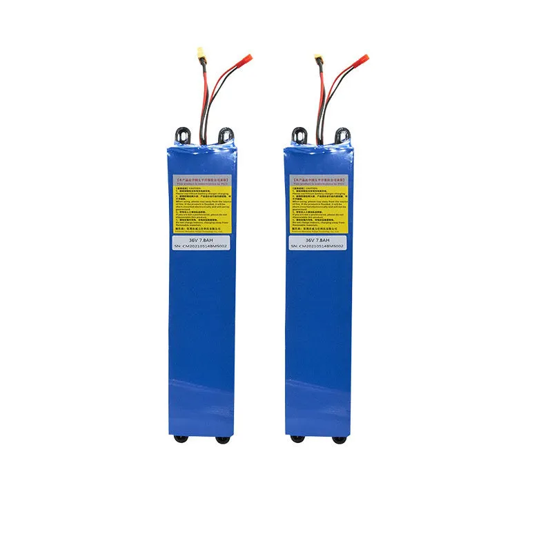 36V lithium-ion electric scooter battery pack showing three capacity options: 6.6Ah, 7.8Ah, and 10.4Ah