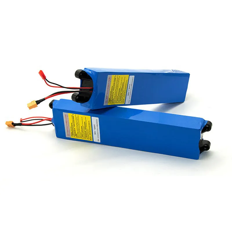 36V lithium-ion electric scooter battery pack showing three capacity options: 6.6Ah, 7.8Ah, and 10.4Ah