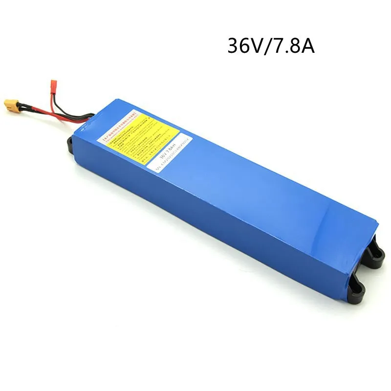 36V lithium-ion electric scooter battery pack showing three capacity options: 6.6Ah, 7.8Ah, and 10.4Ah