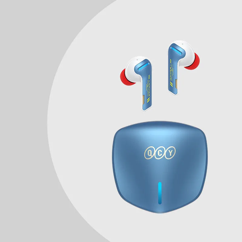 QCY-G1 in ear Bluetooth headset with charging case, blue and grey colours, low-latency gaming earbuds