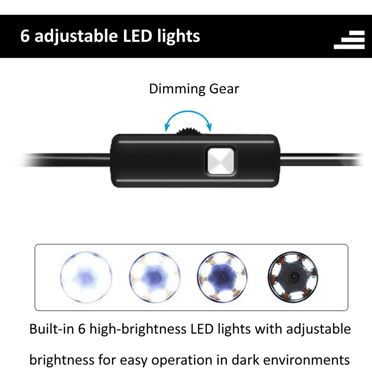 USB-C Android phone endoscope with flexible cable, waterproof camera probe, magnet, hook, and side mirror attachments.