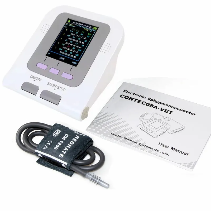 CONTEC08A veterinary digital blood pressure monitor with colour screen and cuff for animals.