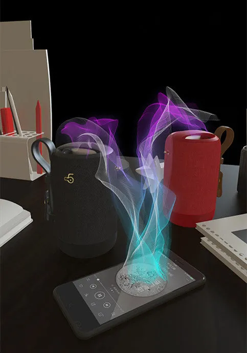 Wireless Bluetooth speaker with black waterproof mesh and leather shell for phone, computer, and car use