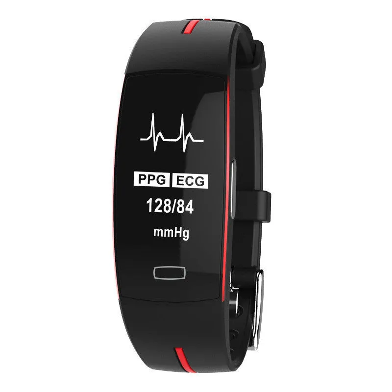P3 smart watch with heart rate and ECG monitoring, OLED display, silicone wristband, black and blue colour