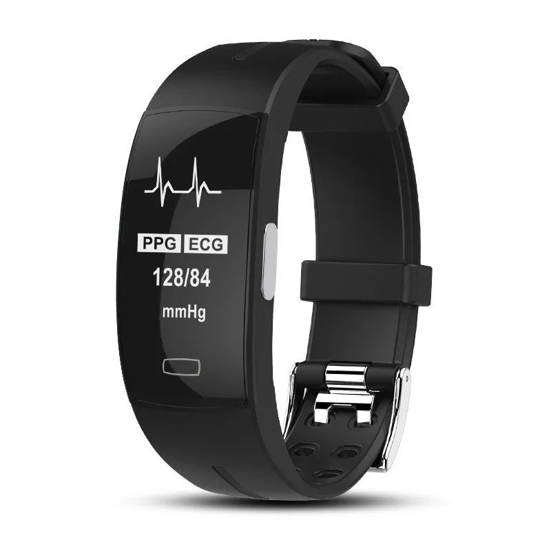 P3 smart watch with heart rate and ECG monitoring, OLED display, silicone wristband, black and blue colour