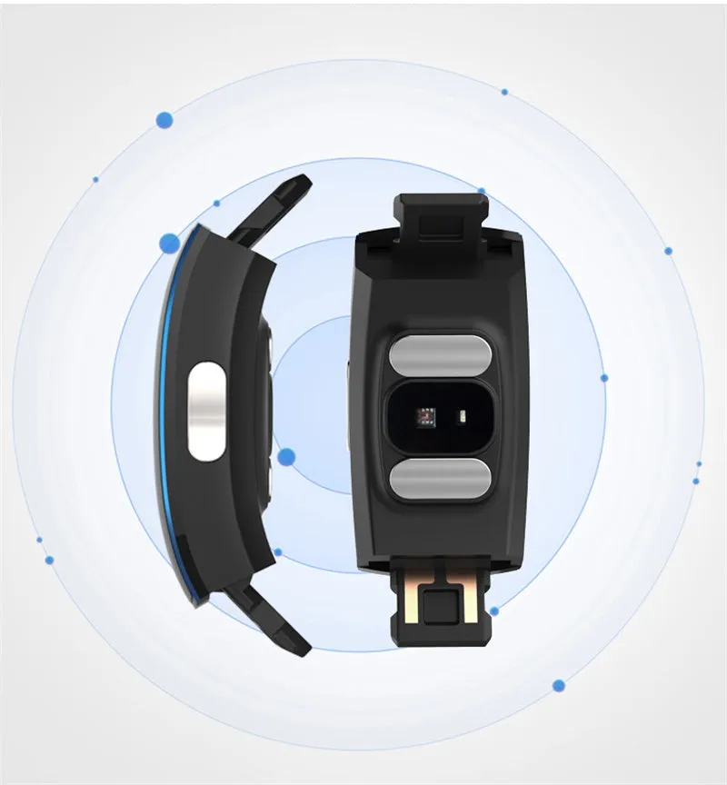 P3 smart watch with heart rate and ECG monitoring, OLED display, silicone wristband, black and blue colour