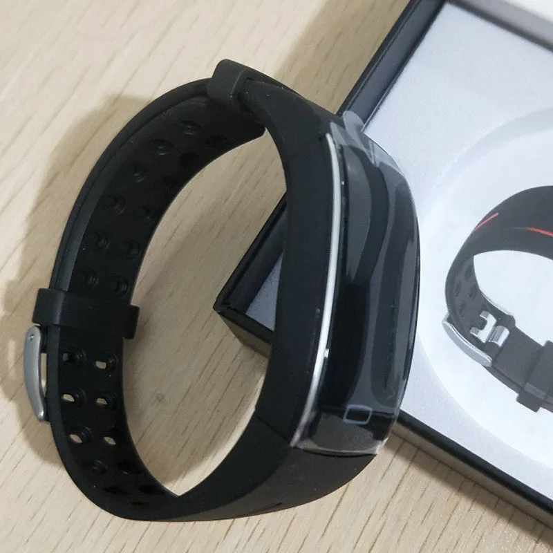 P3 smart watch with heart rate and ECG monitoring, OLED display, silicone wristband, black and blue colour