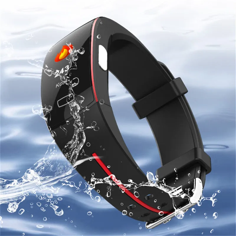 P3 smart watch with heart rate and ECG monitoring, OLED display, silicone wristband, black and blue colour