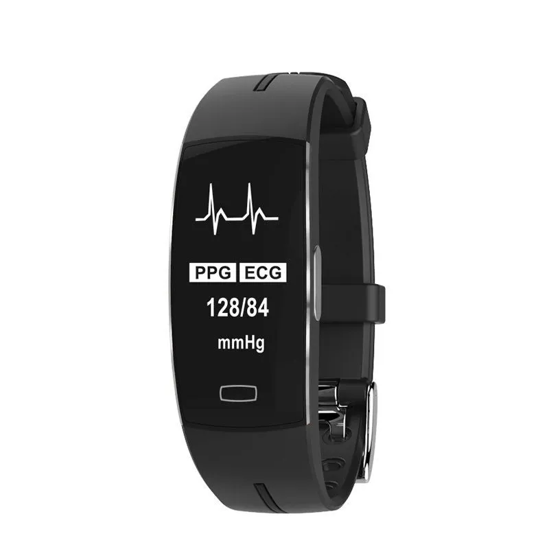 P3 smart watch with heart rate and ECG monitoring, OLED display, silicone wristband, black and blue colour