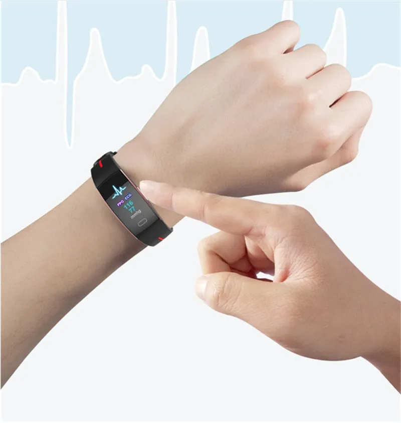 P3 smart watch with heart rate and ECG monitoring, OLED display, silicone wristband, black and blue colour
