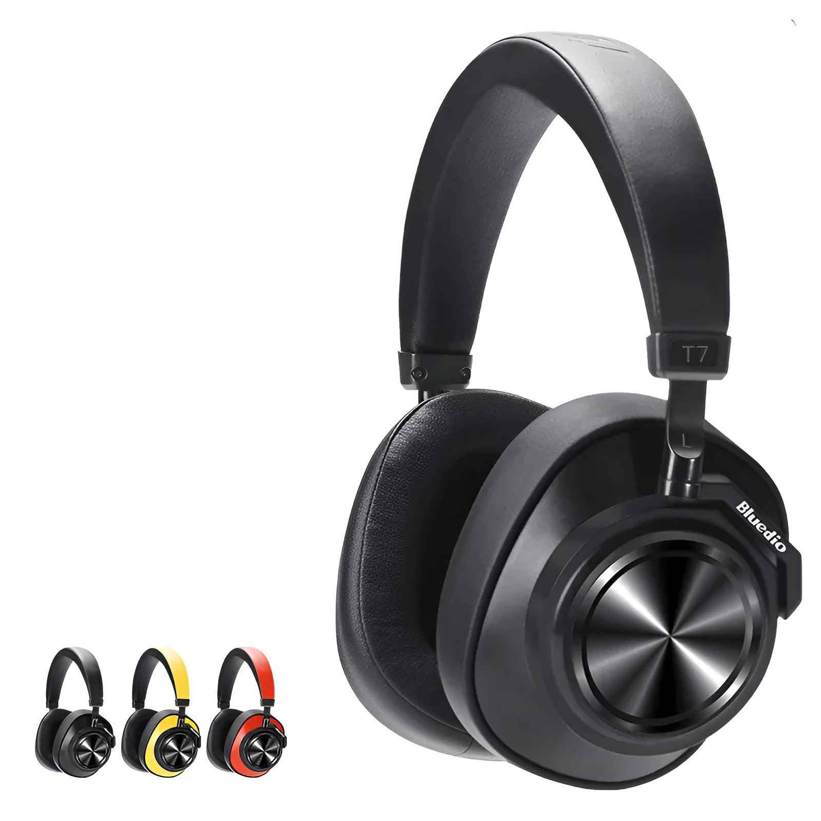 T7 Bluetooth wireless headset in black with adjustable headband and foam ear cushions
