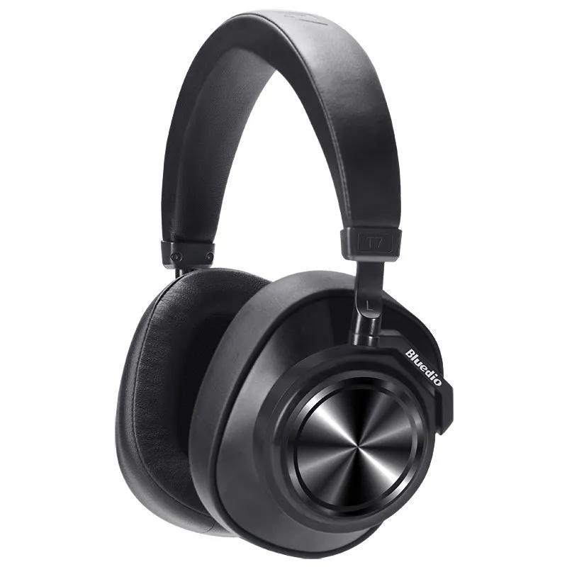 T7 Bluetooth wireless headset in black with adjustable headband and foam ear cushions
