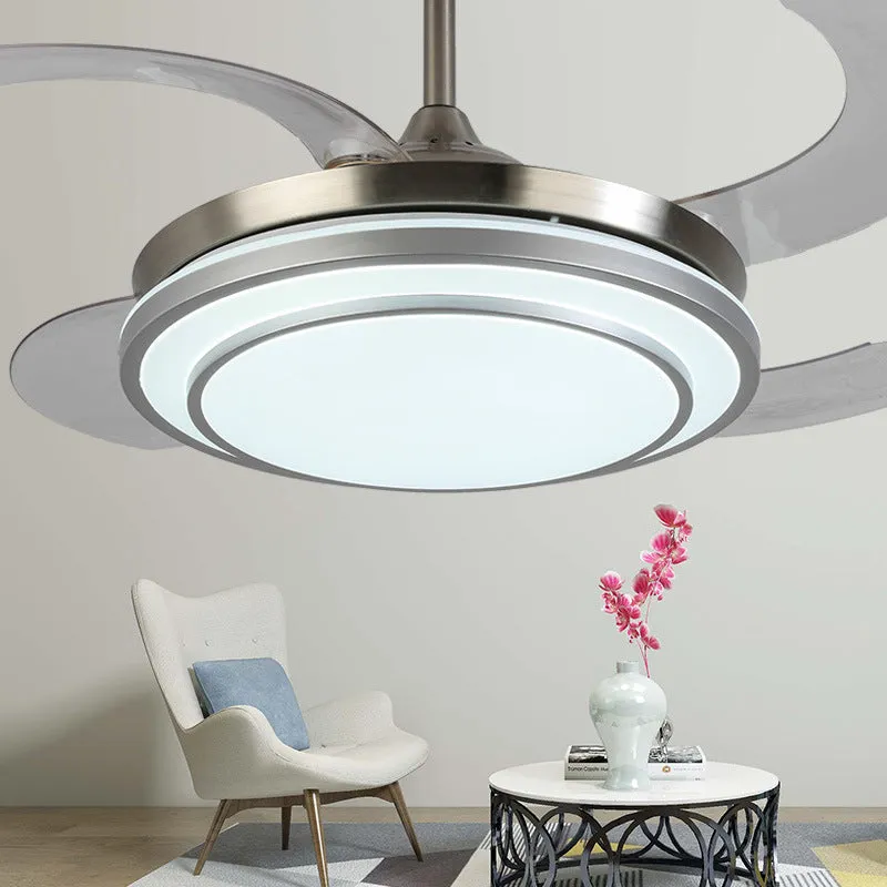 Full spectrum LED ceiling fan chandelier with invisible ABS blades in gold finish