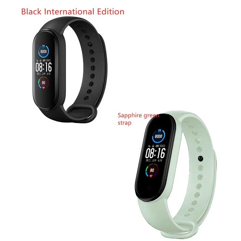 Mijia Mi Band 5 fitness tracker with black TPU wristband and 1.1 inch colour screen