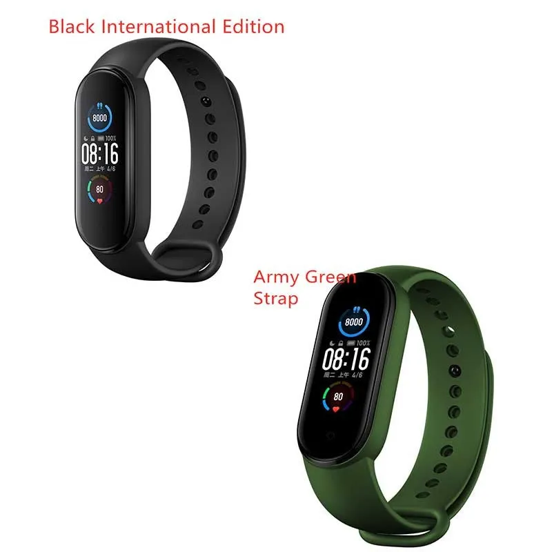 Mijia Mi Band 5 fitness tracker with black TPU wristband and 1.1 inch colour screen