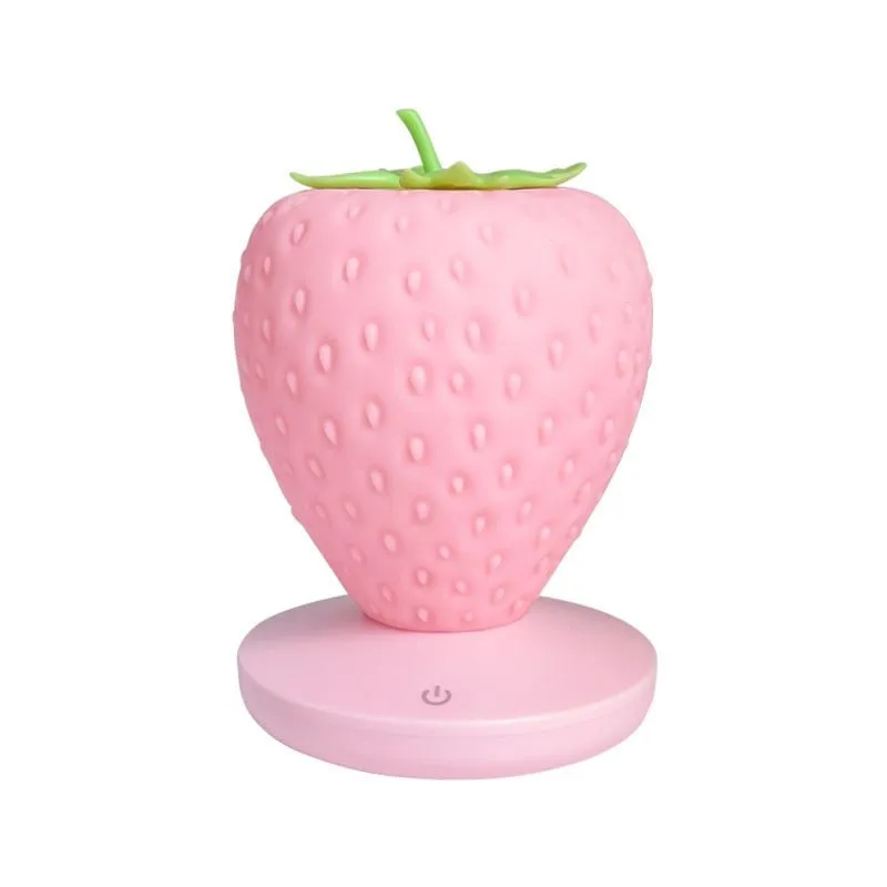 Strawberry-shaped silicone night light with USB charging, touch control, and LED glow, 10cm tall