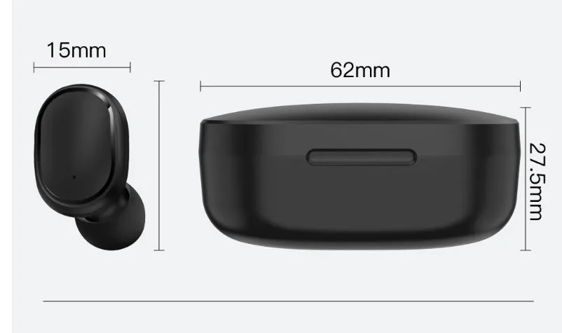 A6S mini wireless Bluetooth in-ear sports earbuds in matte black finish with charging case