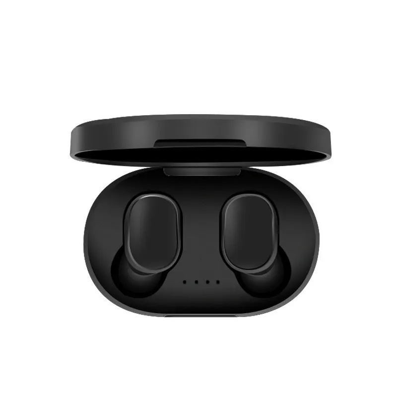 A6S mini wireless Bluetooth in-ear sports earbuds in matte black finish with charging case