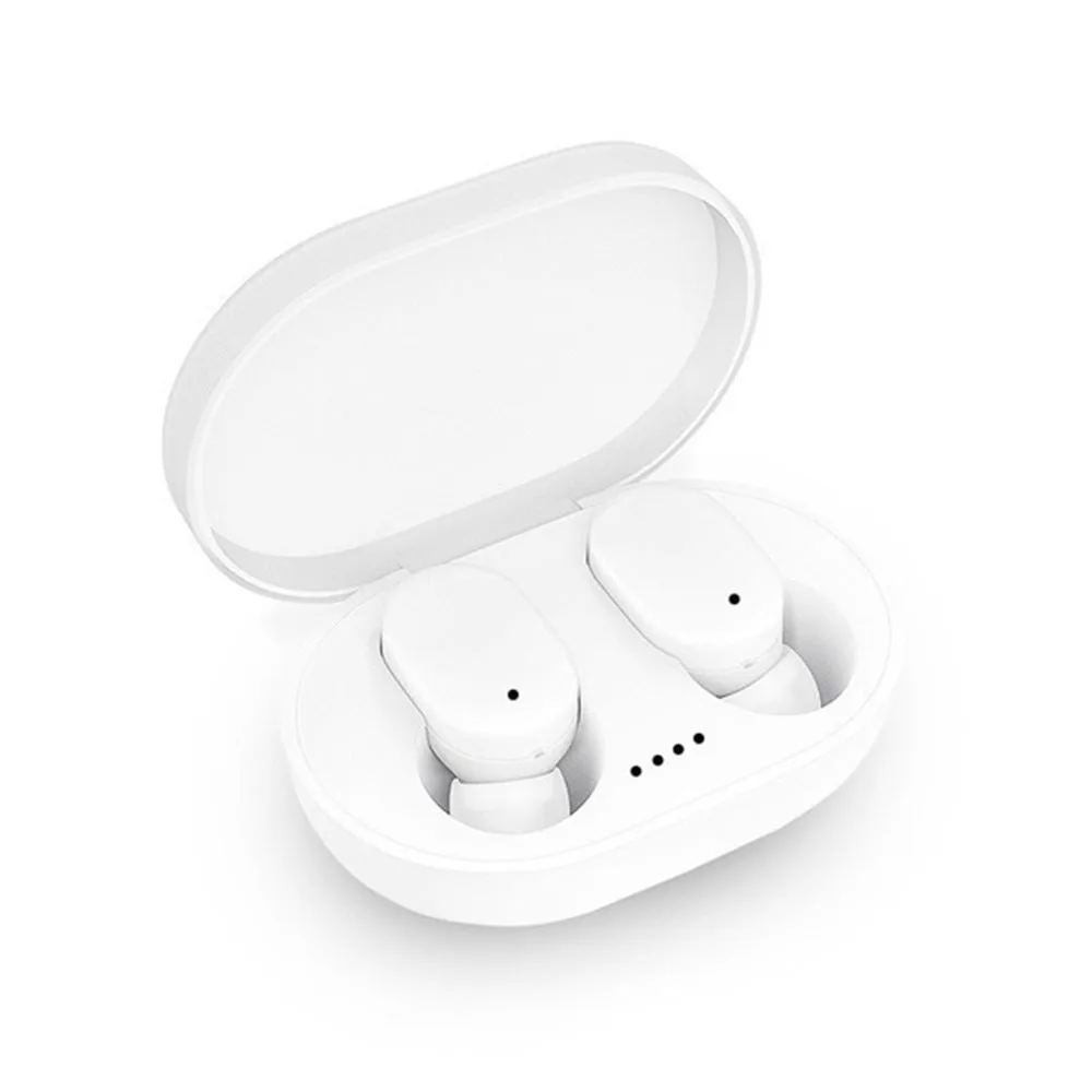A6S mini wireless Bluetooth in-ear sports earbuds in matte black finish with charging case