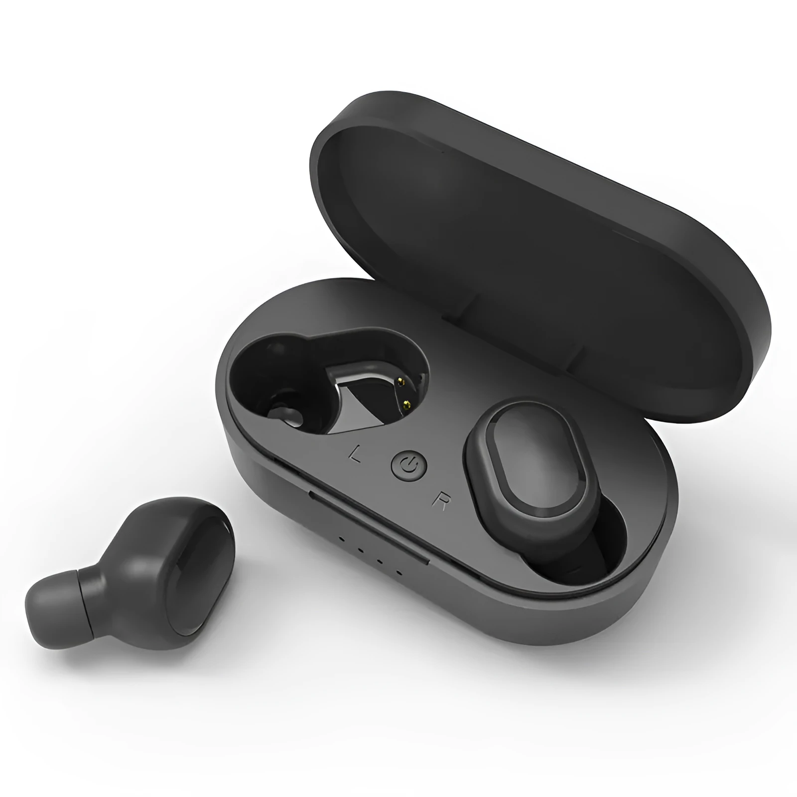 A6S mini wireless Bluetooth in-ear sports earbuds in matte black finish with charging case