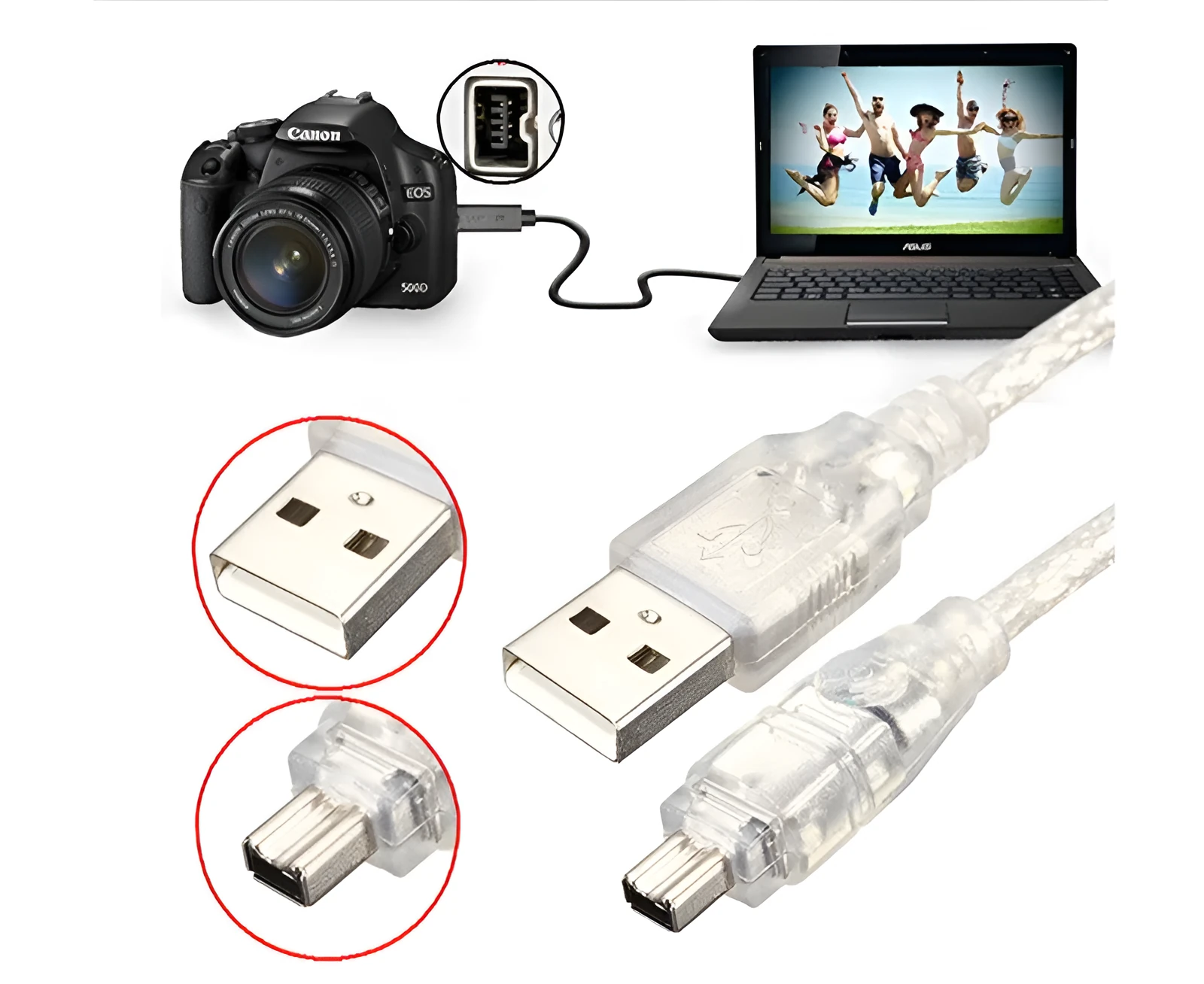 Transparent white USB-A to 4-pin data cable 1 metre length for computer peripherals