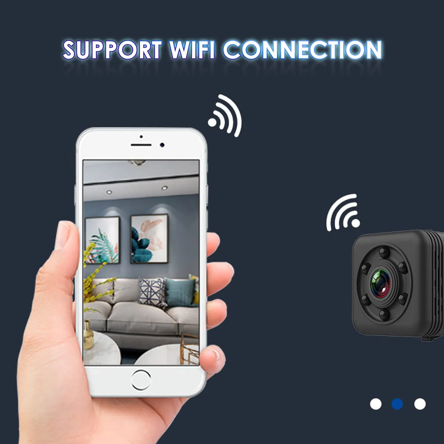 Black waterproof sports camera with MicroUSB port, shown with a 32GB memory card.