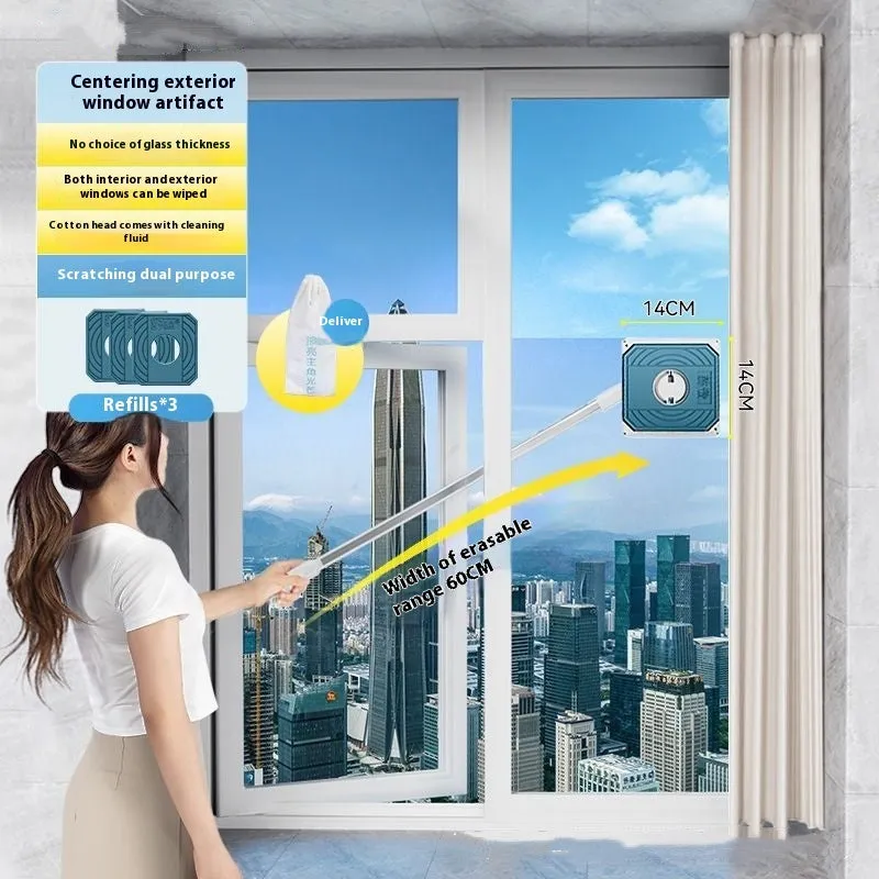 Benshang aluminium alloy double-sided glass wiper for high-rise outer windows with cotton head