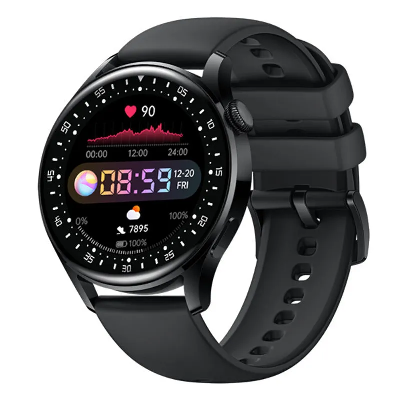 Sports smart watch with health monitoring on wrist showing 1.32 inch screen